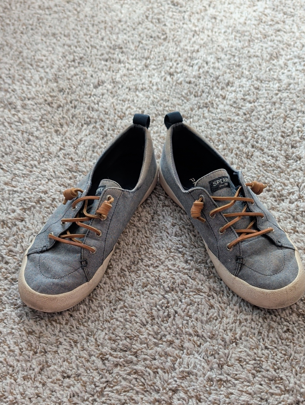 Sperry Blue Canvas Slip-On Sneakers with Tan Laces